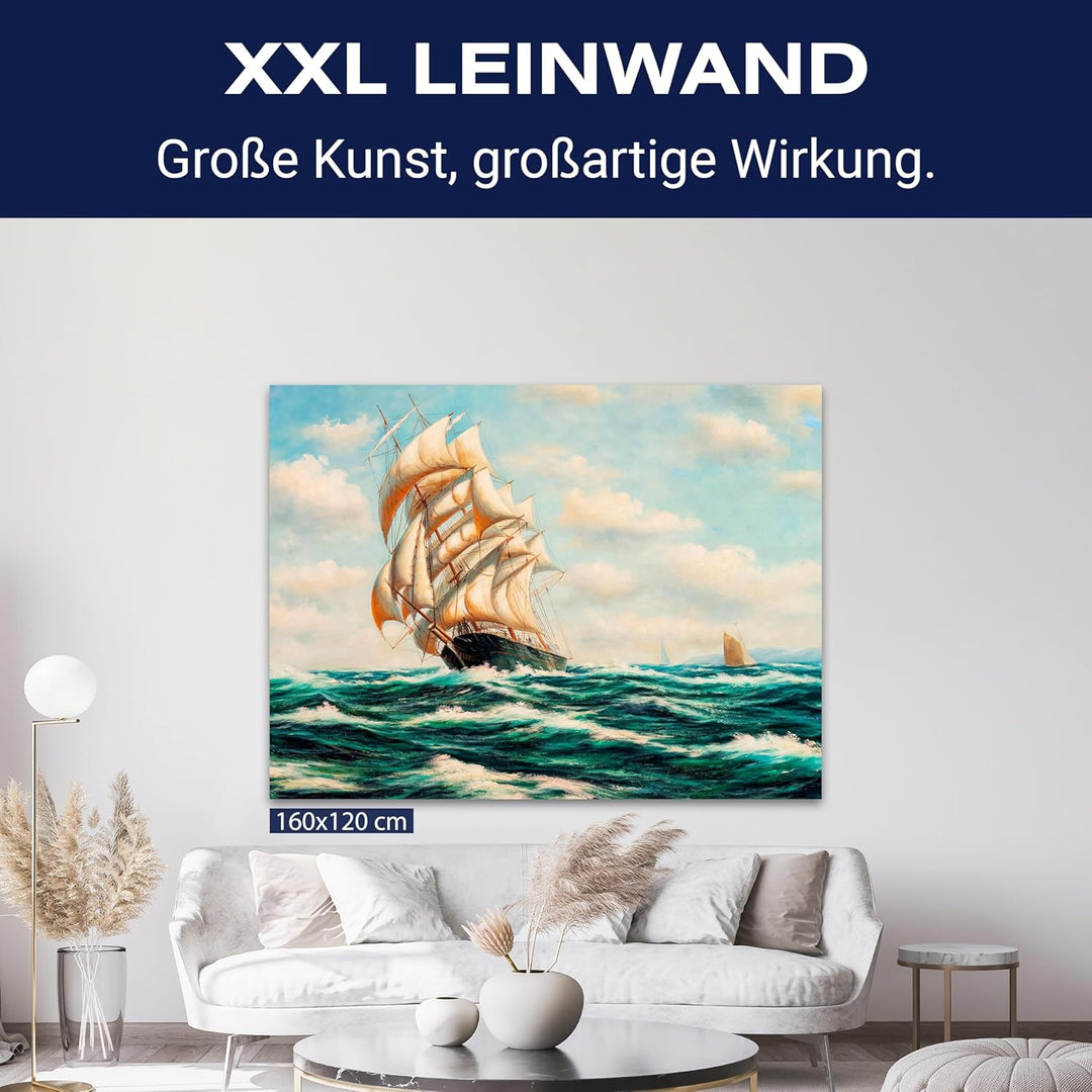 wandmotiv24 Leinwandbild Malerei, 120x90cm, Querformat, Schiff, Meer, Deko, Bilder auf Leinwand, Wan