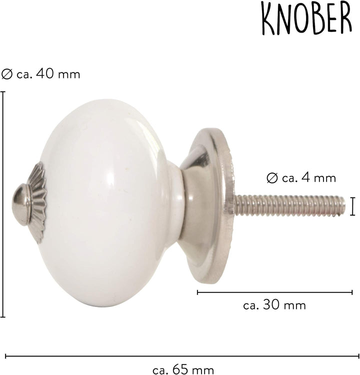 Knober 20 X Stück Möbelknöpfe Keramik schwarz weiss handbemalt Shabby-Chic Vintage, Schwarz