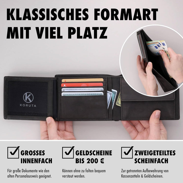 Geldbörse Herren Leder Braun mit RFID Schutz I Echtleder Portemonnaie Gross I 13 Fächer I Geldbeutel