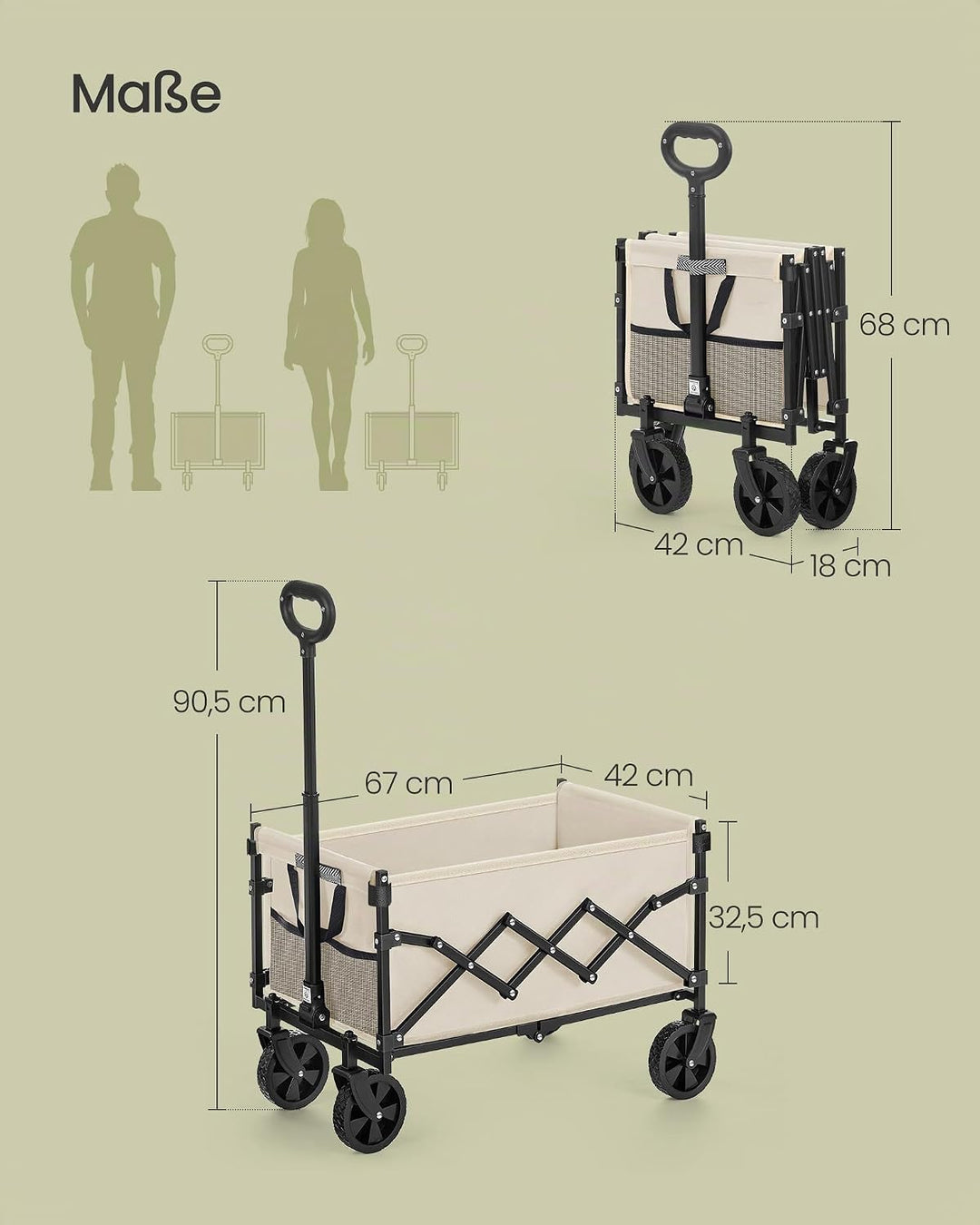 SONGMICS Kleiner Handwagen faltbar, Gartenwagen, kompakt, mit Griff | Mit 4 verstärkten Rollen, davo