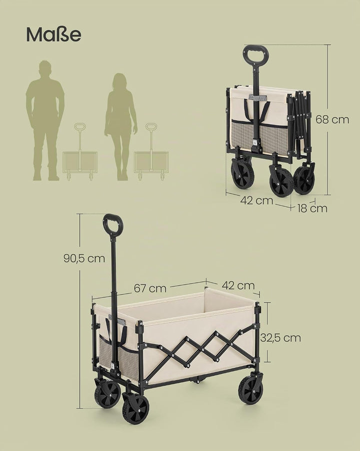 SONGMICS Kleiner Handwagen faltbar, Gartenwagen, kompakt, mit Griff | Mit 4 verstärkten Rollen, davo