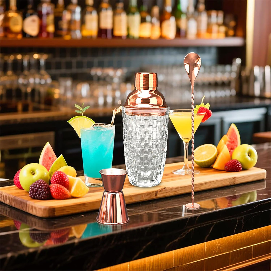 LUPATDY Glas Cocktailshaker,400ml Cocktail Shaker Set,Cocktail Shaker Glas Mixer mit Edelstahl Messb