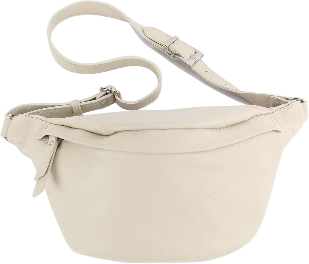 modamoda de - T77 - ital. Hüfttasche Bauchtasche Brusttasche Large aus weichem Leder, Farbe:Creme, C