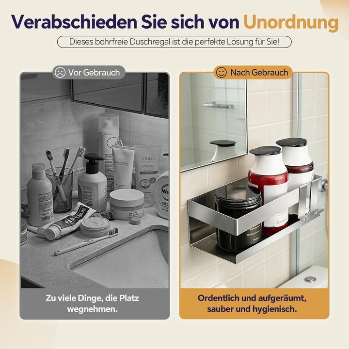 Duschablage ohne Bohren 23 x 9 x 7,5 cm – Selbstklebender Duschkorb, rostfreies Badezimmerregal, pla