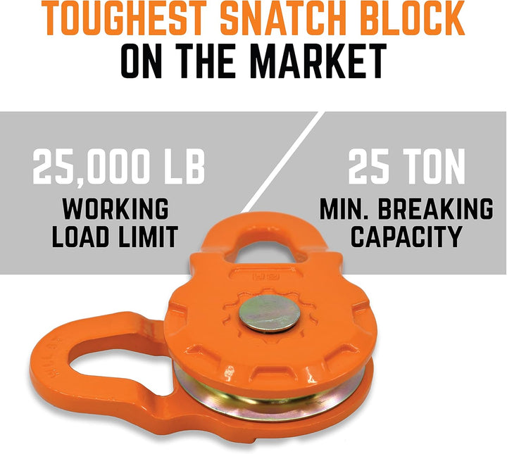 GearAmerica Mega Snatch Block 25 Tonnen Stärke | Hochleistungs-Windenrolle für Kunststoffseile oder