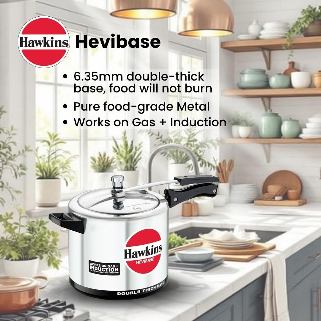 Hawkins Hevibase IH65 HAIH65 Schnellkochtopf, Aluminum, Silver 6.5 Liter, 6.5 Liter