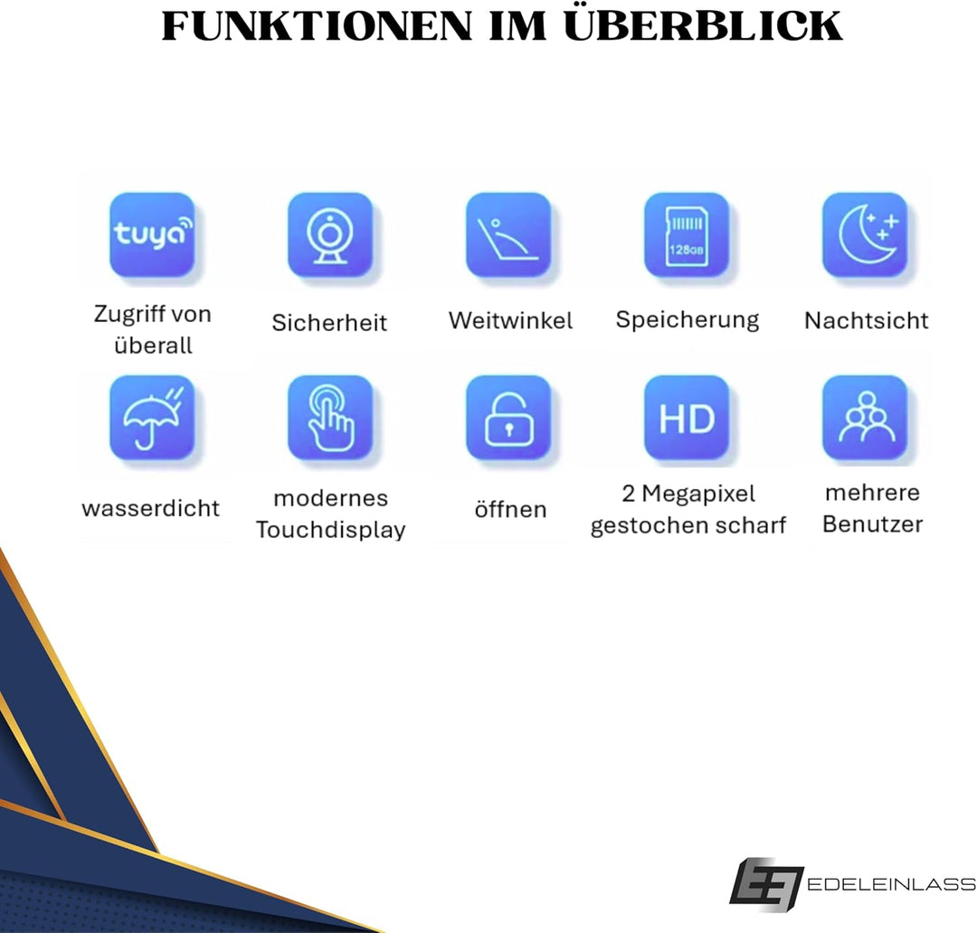 2-Draht Video Türsprechanlage mit Türöffner & Klingel, Videoklingel, Full-HD Kamera 170° Weitwinkel,
