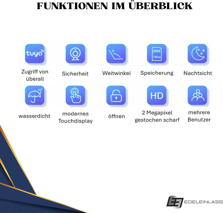 2-Draht Video Türsprechanlage mit Türöffner & Klingel, Videoklingel, Full-HD Kamera 170° Weitwinkel,