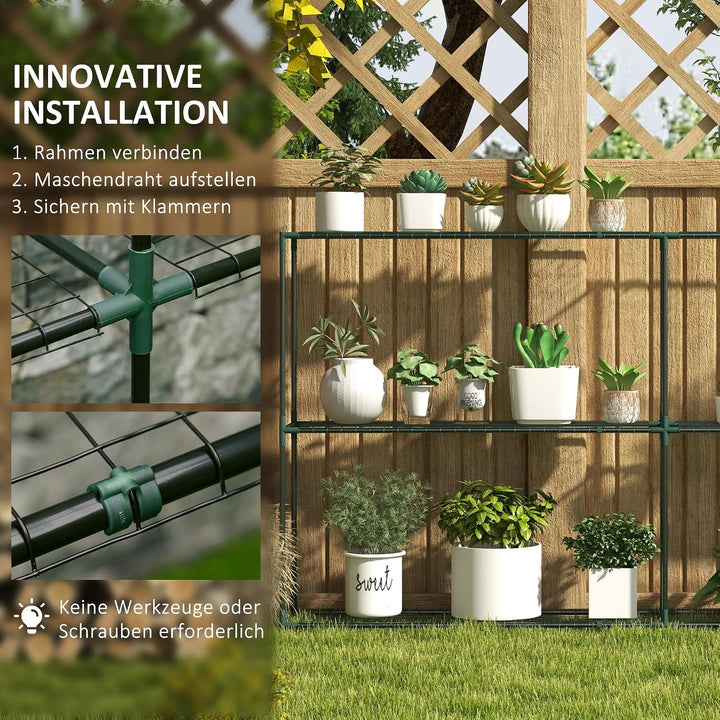 Outsunny Pflanzenregal Outdoor 222 x 30 x 114 cm Dunkelgrün | Blumenregal Pflanzentreppe mit 3 Stufe