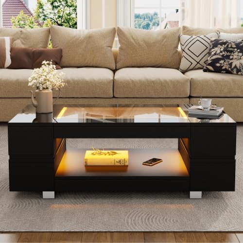 Merax Moderner Couchtisch mit LED-App-Steuerung, 100x50x35cm, Wohnzimmertisch & Beistelltisch Couch,