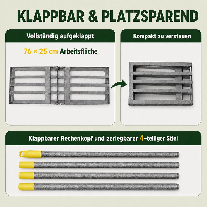 Rasenrakel 213 cm, 76 x 25 cm Rasen-Nivelliergerät aus Edelstahl, Ergonomischer Rasen-Nivellierreche