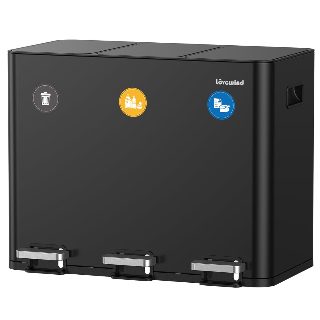 lovewind Mülleimer, 3 x 15L Recyclingeimer, 3-Fach-Mülleimer für Recycling und Abfall, inklusive mag