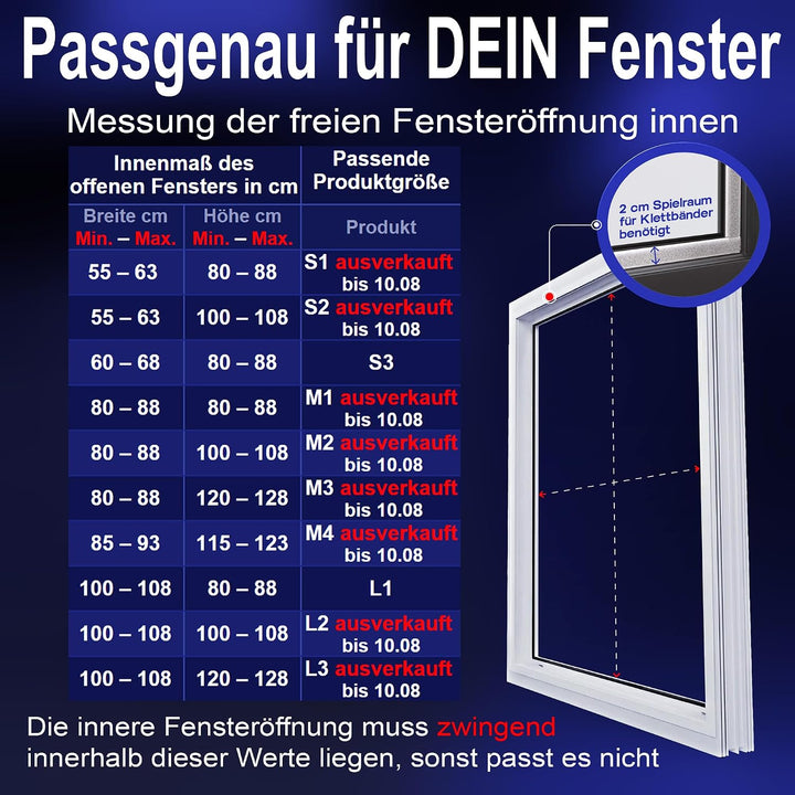 Fensterabdichtung mobile Klimaanlage - Abluftschlauch Fenster (S3) | HeatProtect Material, Insekteng