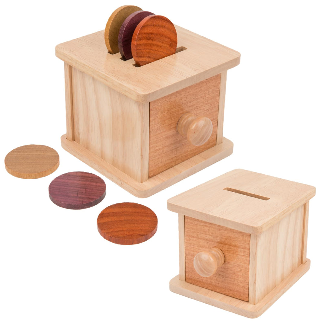 Adena Montessori Münzbox Holz für Babys – 2-in-1 Motorikspielzeug ab 6 Monate – Lernspielzeug für Fe