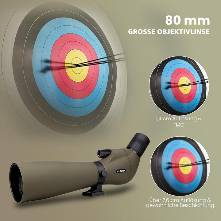 Svbony SV401 Spektiv, 20-60x80 Spektiv mit Stativ, Wasserdichtes FMC Optik 45-Grad Abgewinkelt Spekt
