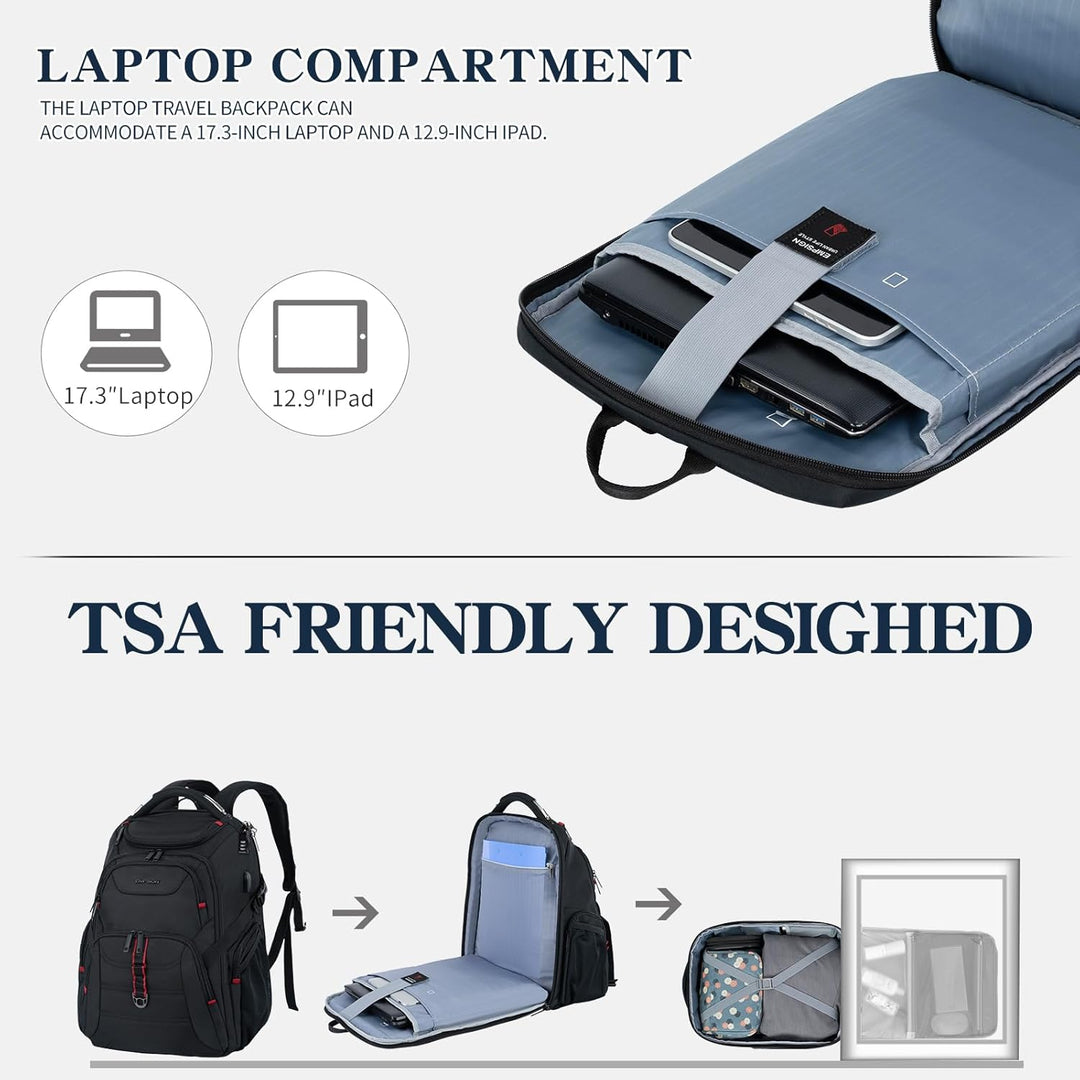 EMPSIGN Gross Laptop Rucksack Herren 17,3 Zoll Arbeit Wasserdicht, Laptoptasche Reisen mit USB Ladea