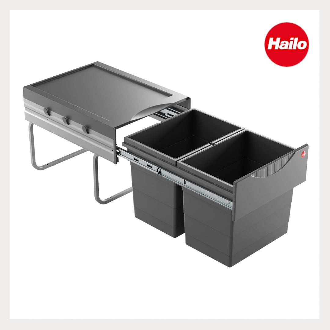 Hailo Abfallsammler 3641521 | Raumspar-Tandem 2x 18 Liter | ab 40cm Schrank mit Drehtür | 346 x 475