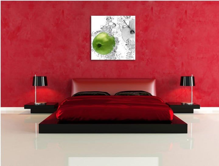Pixxprint saftig grüne Äpfel im Wasser als Leinwandbild/Grösse: 70x70 cm/Wandbild/Kunstdruck/fertig