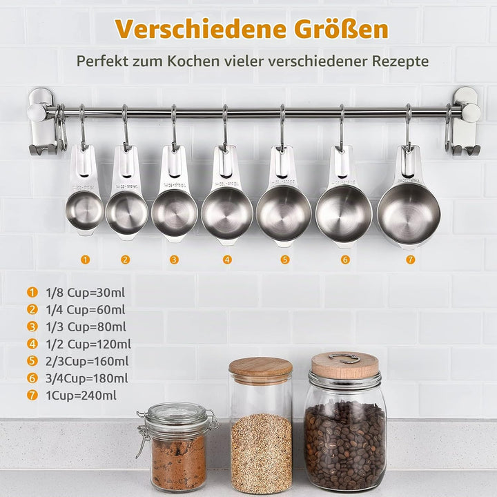 U-Taste 18/8 Edelstahl Messbecher 7 Stück, Cup Messbecher mit Breiter Griff zum Backen Kochen Küche