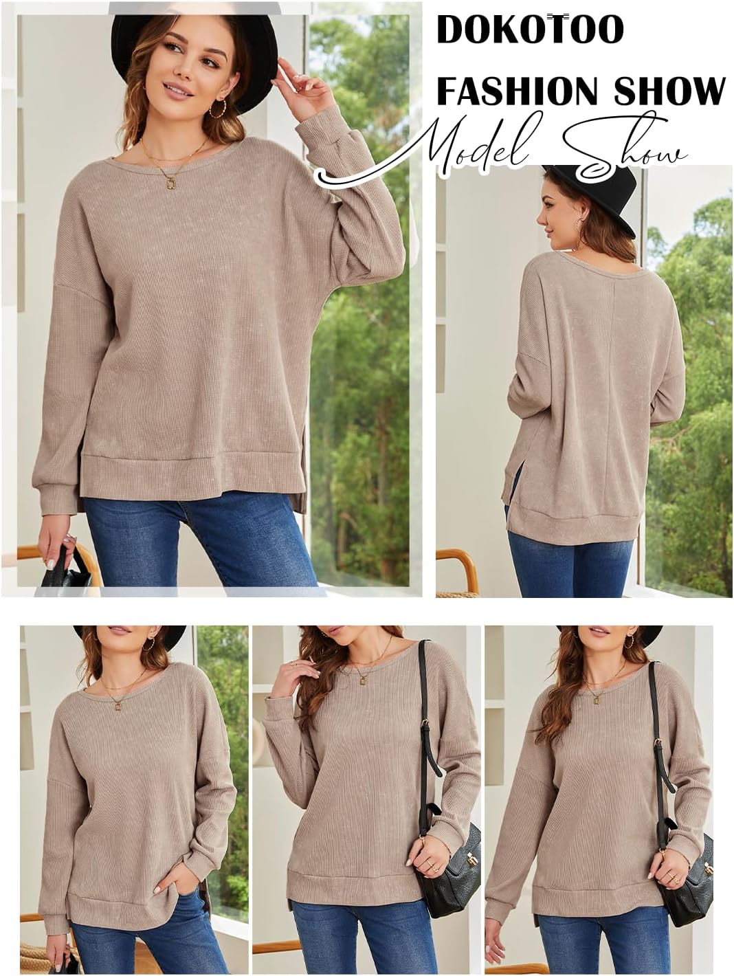 Dokotoo Damen Sweatshirt Rundhals Oversize Langarmshirt Herbst Winter Casual Pullover Baumwolle Basi