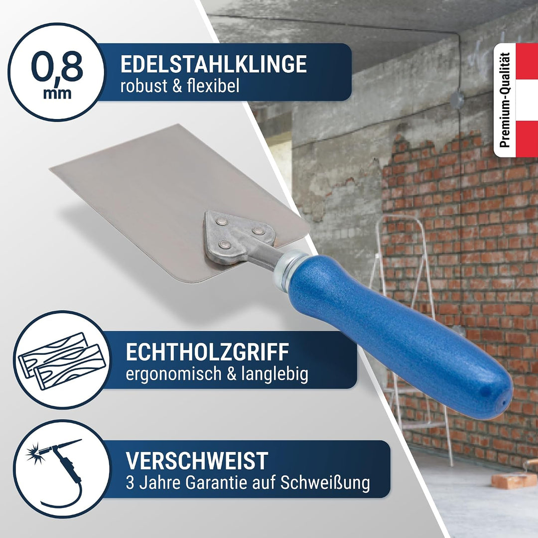 WERKFIT Profi Tapetenkratzer Fauserkelle mit Holzgriff – 0.8mm Edelstahlklinge – Herzgriffspachtel f