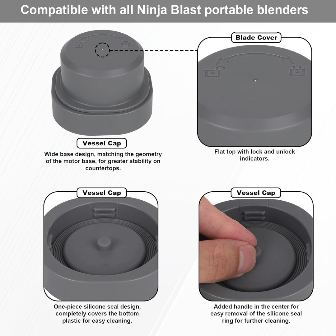 Klingenabdeckung und Behälterdeckel für Ninja Blast Tragbarer Mixer, Auslaufsicherer Ersatzdeckel Te