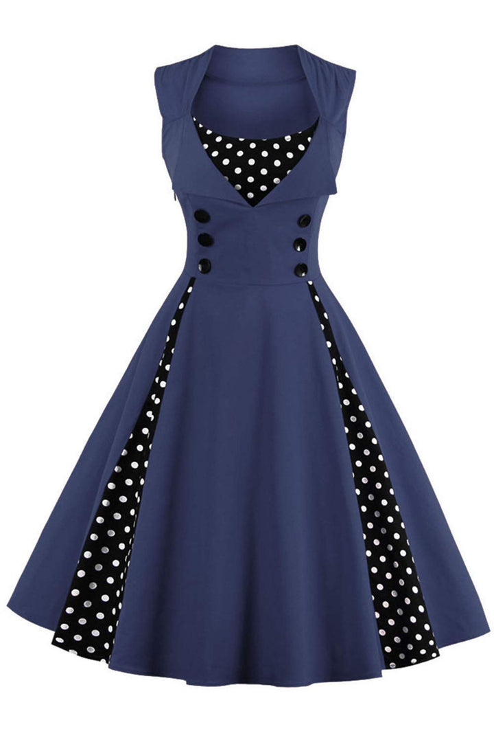 Axoe Damen 50er Jahre Kleider mit Gepunkte Rockabilly XL Navy, XL Navy