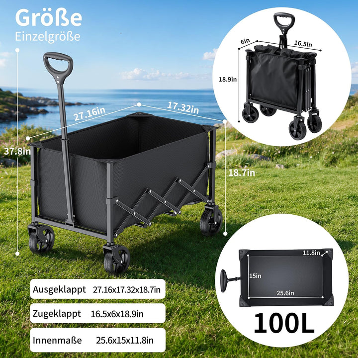 Faltbarer Wagen mit Rädern, zusammenklappbarer Wagen mit verstellbarem Griff, 100L und 550LB grosse