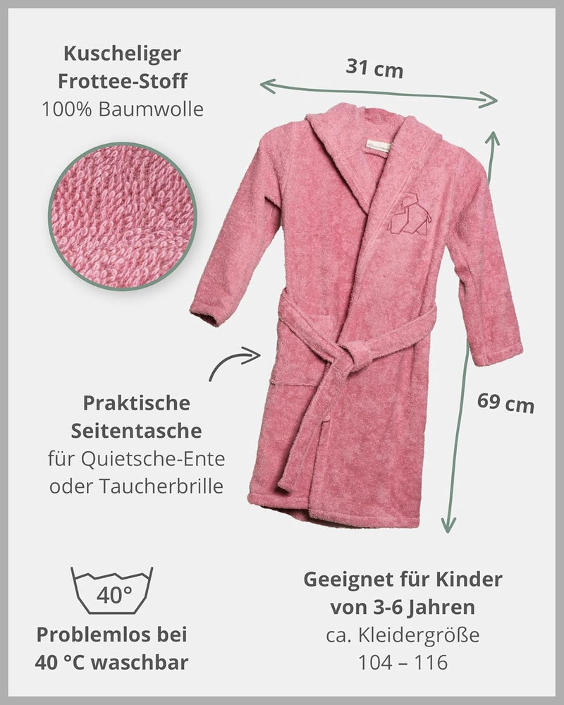 ULLENBOOM Bademantel Kinder, Frottee aus 100% Baumwolle (OEKO-TEX zertifiziert), Made in EU - Badeha