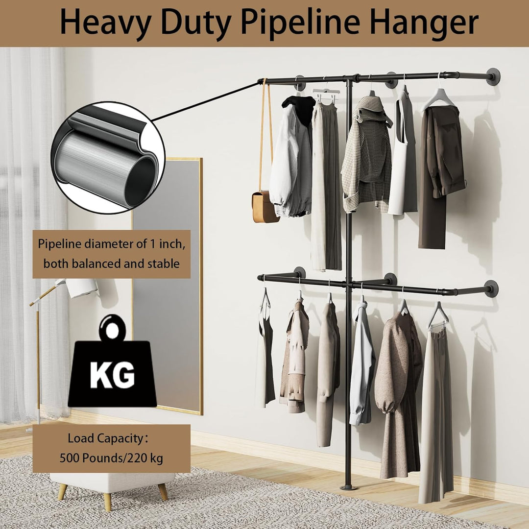 Kleiderstange Wandmontage 200 kg Traglast - Offener Kleiderschrank oder Kleiderständer industrial go