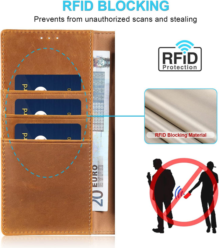 LENSUN Echtleder Hülle für Samsung Galaxy S23 Ultra, Handyhülle [Echtes Leder] [Magnetverschluss] [R