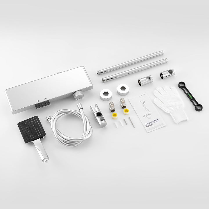 Auralum Duschsystem mit Badewannenarmatur und Ablage, Innovatives Klaviertasten-Design Duschset, Han