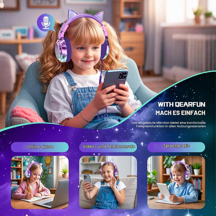 JYPS Kinder Kopfhörer, Kopfhörer Kinder mit Kabel, 85/94dB Lautstärkenbegrenzer, Audio-Sharing, Falt