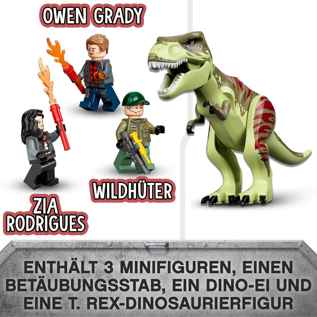 LEGO 76944 Jurassic World T. Rex Ausbruch, Dinosaurier Spielzeug ab 4 Jahre, Set mit Figur, Hubschra