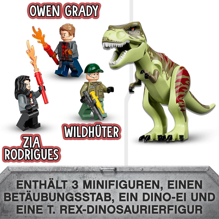LEGO 76944 Jurassic World T. Rex Ausbruch, Dinosaurier Spielzeug ab 4 Jahre, Set mit Figur, Hubschra