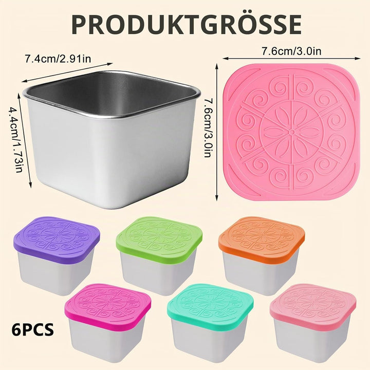 6 Stück Snack-Behälter, Salatdressing Behälter, 180ml Kleine Edelstahl Gewürzbehälter, Wiederverwend