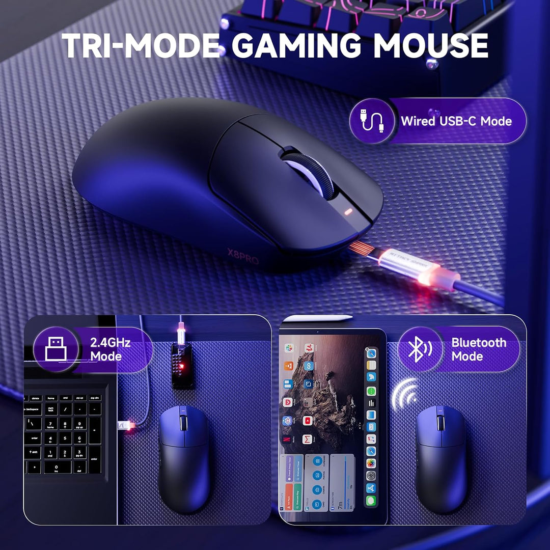 ATTACK SHARK X8PRO 55g ultraleichte Kabellose Gaming-Maus mit Spiralkabel, Mittelgrosse/Grosse Hände