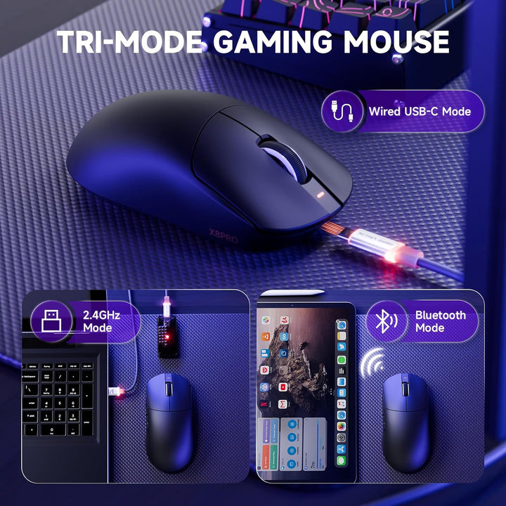 ATTACK SHARK X8PRO 55g ultraleichte Kabellose Gaming-Maus mit Spiralkabel, Mittelgrosse/Grosse Hände