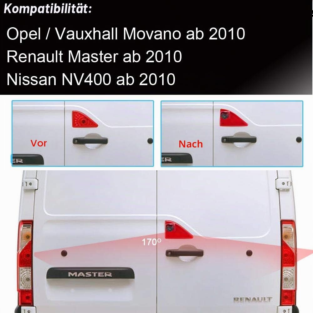 Kalakus Rückfahrsystem mit Rückfahrkamera im 3. Bremslicht Bremsleuchte Kamera für Opel/Vauxhall Mov