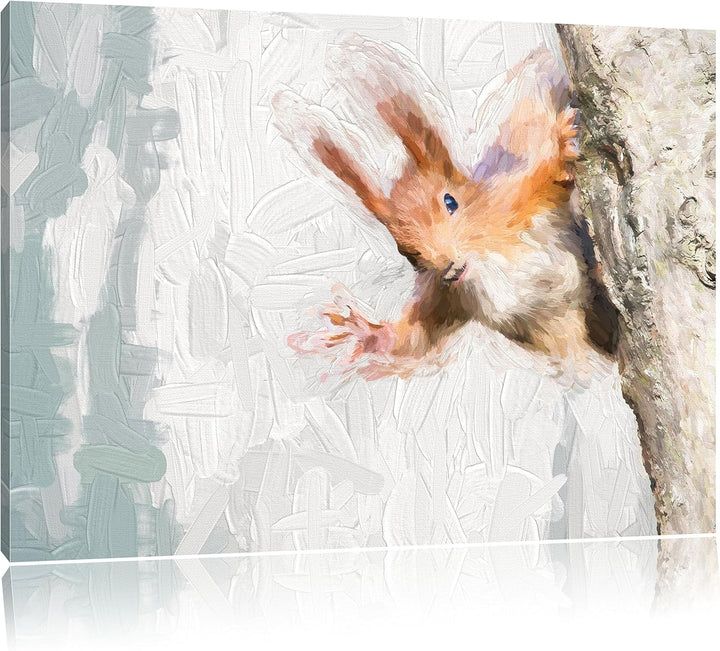 Pixxprint Neugierig rotes Eichhörnchen Kunst Pinsel Effekt, Format: 100x70 auf Leinwand, XXL riesige