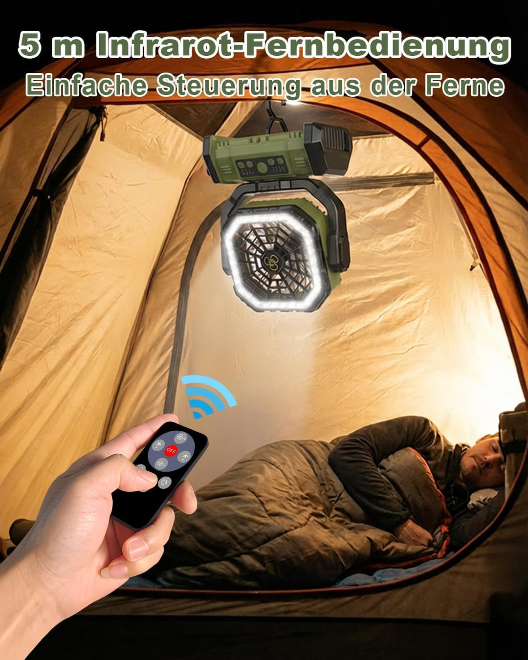 Tragbarer Campingventilator, [20000mAh] Camping Ventilator mit LED-Licht, Leisem Schlafmodus/270° Dr