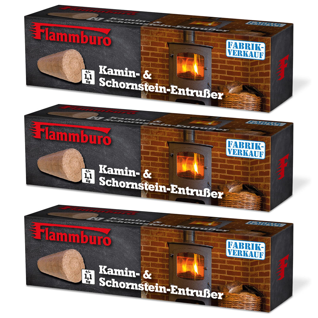 FLAMMBURO Entrusserblock - 3 Pack - Kaminentrusser zum Entfernen von Russ im Herdfeuer und Brennraum