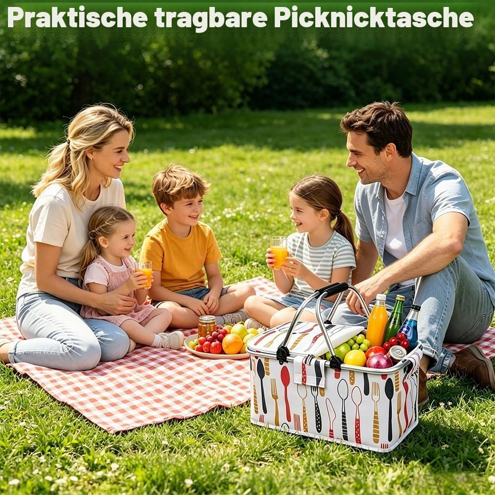 Einkaufskorb Mit Kühlfunktion, 25L Einkaufskorb Faltbar, Einkaufskorbs Gross mit Aluminiumgestänge T