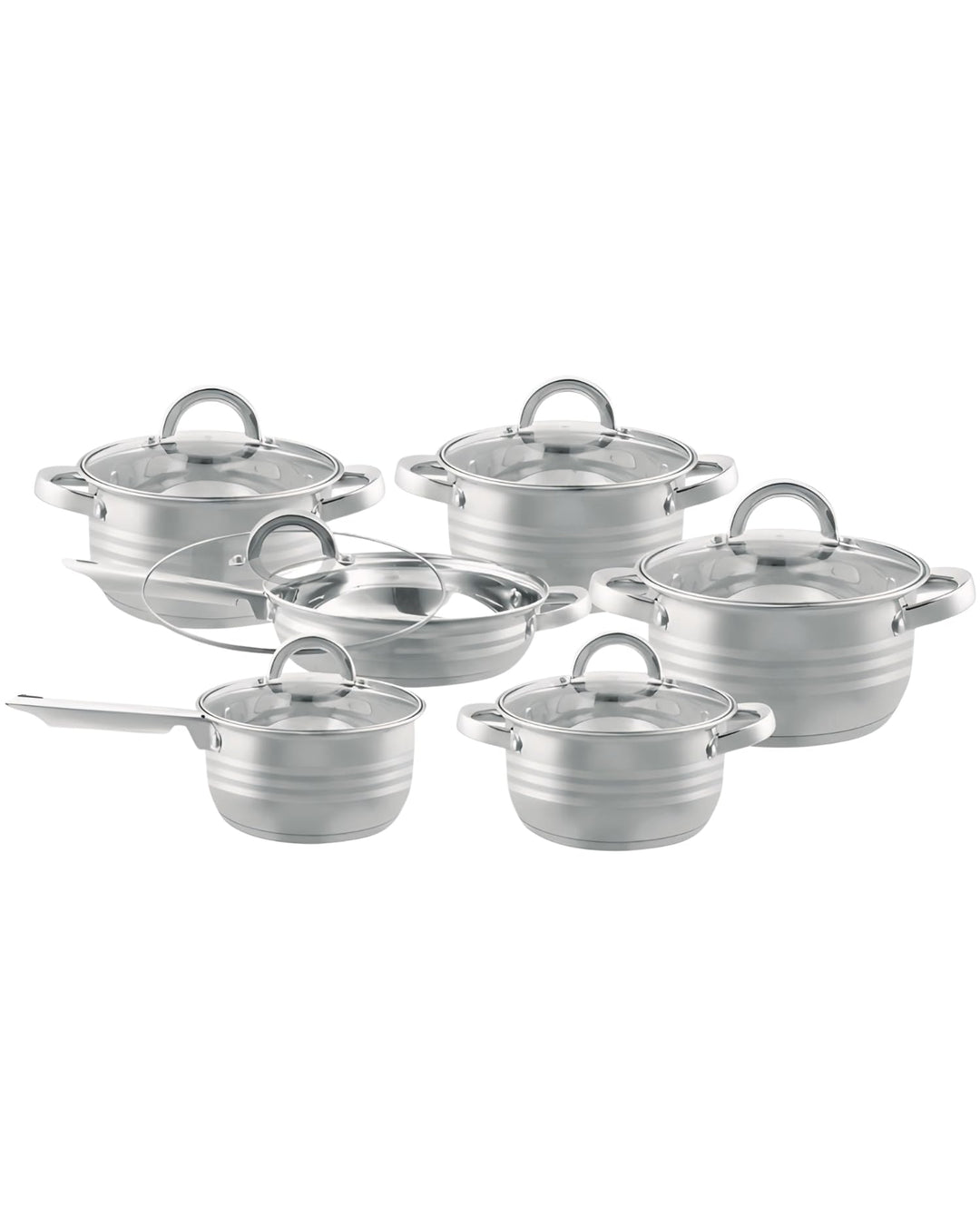 BAVARY Topfset, 12-teilig – 18/10 Edelstahl-Kochtopfset mit Glasdeckeln – Supercapsule-Boden – geeig