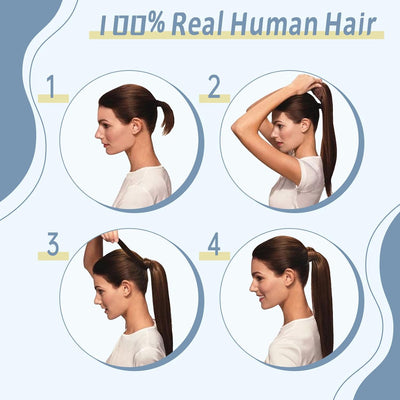 Fshine Ponytail Echthaar Extensions Schwarz 40cm 80g Pferdeschwanz Haarteil Echthaar Clip in Wickeln