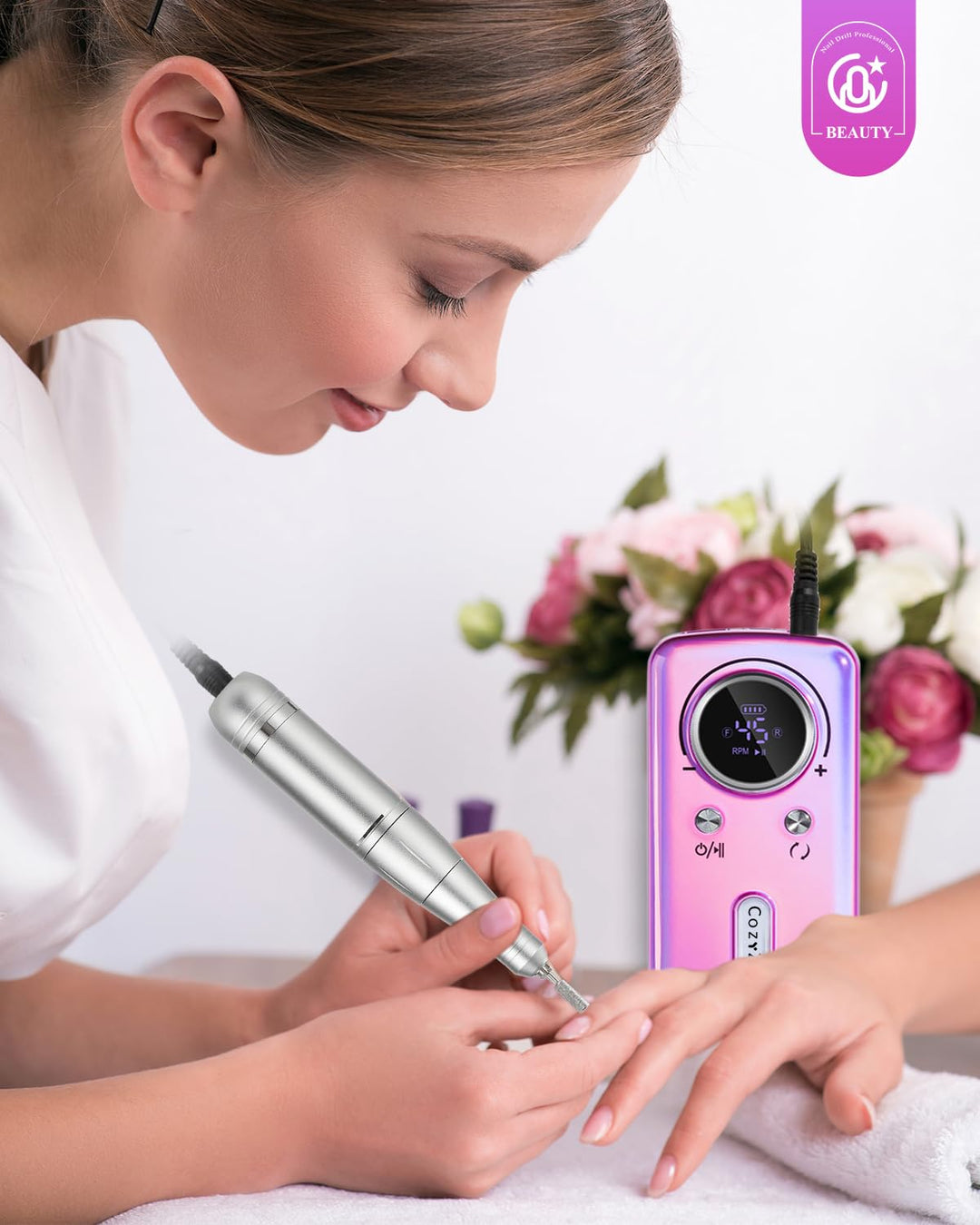 CozyZen Kabellose Nagelfeile Professionell: 45000 U/min Wiederaufladbare Elektrische Nagelfeile Set,