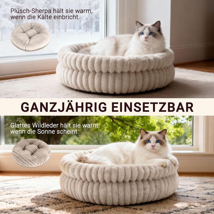 EDMIENS Katzenbett, Waschbar Indoor Katzenbett Flauschig, Rund Katzenkissen, zweiseitig Innenkissen