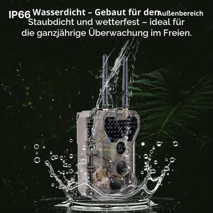 P300 Pro Wildkamera Doppelantenne WLAN 64MP H.264 1296P Video, mit 7800mAh wiederaufladbarem Akku un