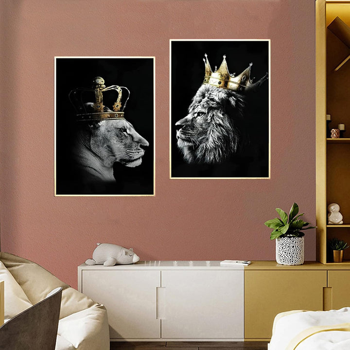 UGZDEA Löwe Leinwand Bilder, Schwarz Weiss Löwe und Löwin Poster Gemälde Tierbilder Modernes Wohnzim