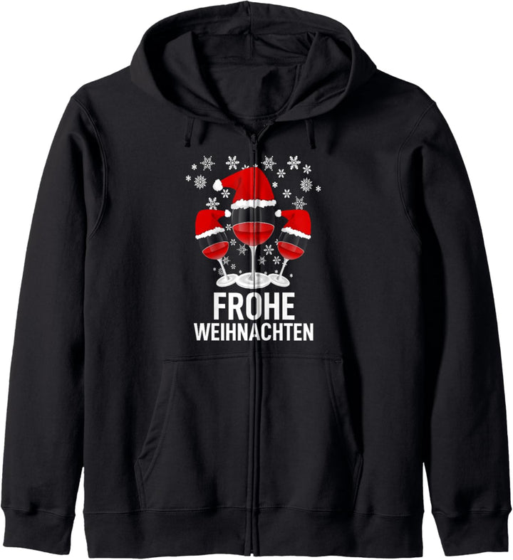 Frohe Weihnachten Wein Rotwein Weinglas mit Weihnachtsmütze Kapuzenjacke
